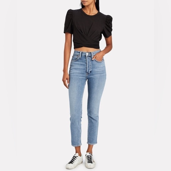 Re/Done Denim - RE/DONE High-Rise Ankle Crop Jeans in Hazey Indigo
